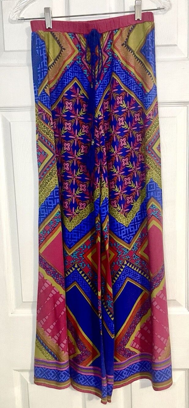 Flying Tomato Vibrant Geometric Tribal Print Wide-Leg Palazzo Pants Size Small